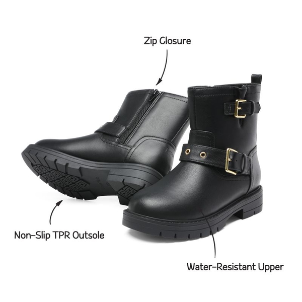 Girls Water-Resistant Zipper Ankle Boots - BLACK - 3